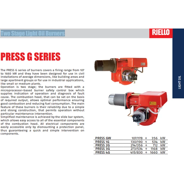 RIELLO PRESS GW / PRESS 1G / PRESS 2G / PRESS 3G / PRESS 4G OIL BURNER - PT Indira Dwi Mitra